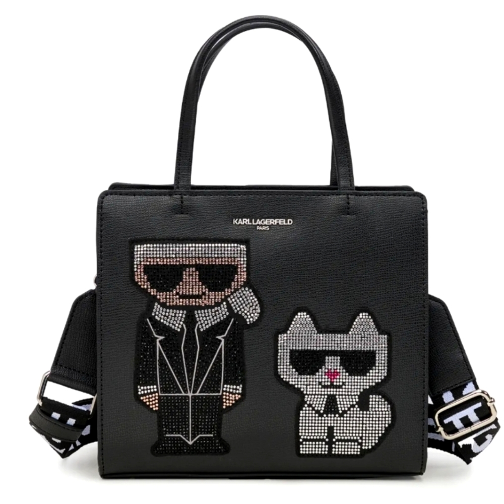 NWT KARL LAGERFELD PARIS Maybelle Black Crossbody Purse With Rhinestones
